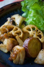 鶏肉と根菜の甘辛だれ